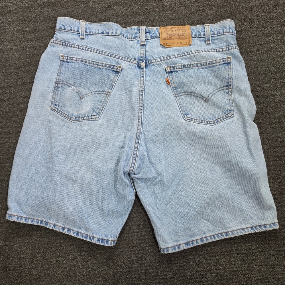 Vintage Levis 550 Denim Shorts Mens 38 Light Wash Orange Tab Made in USA 90s
